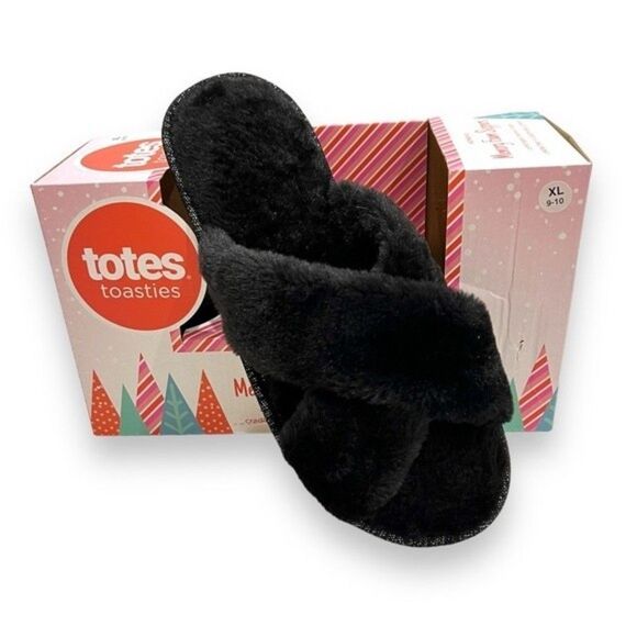 TOTES Black Toasties Memory Foam Slippers Women's XL (9-10) NIB - Picture 1 of 11